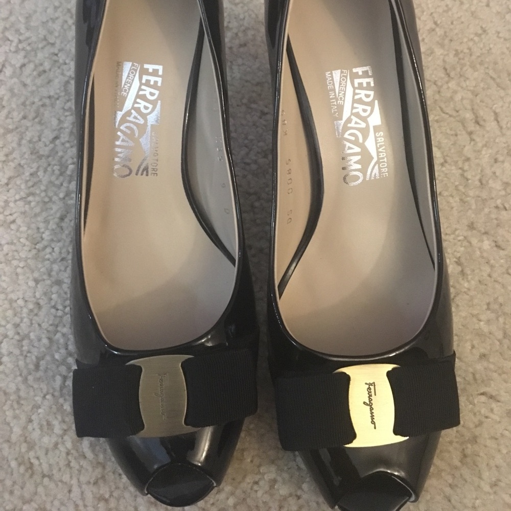 Woman’s open toe ferragamo heels